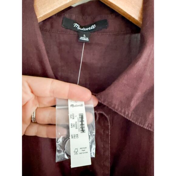 Madewell | NWT Utility-Pocket Button-Up Shirt in Chocolate Raisin Brown Sz L - Picture 7 of 11